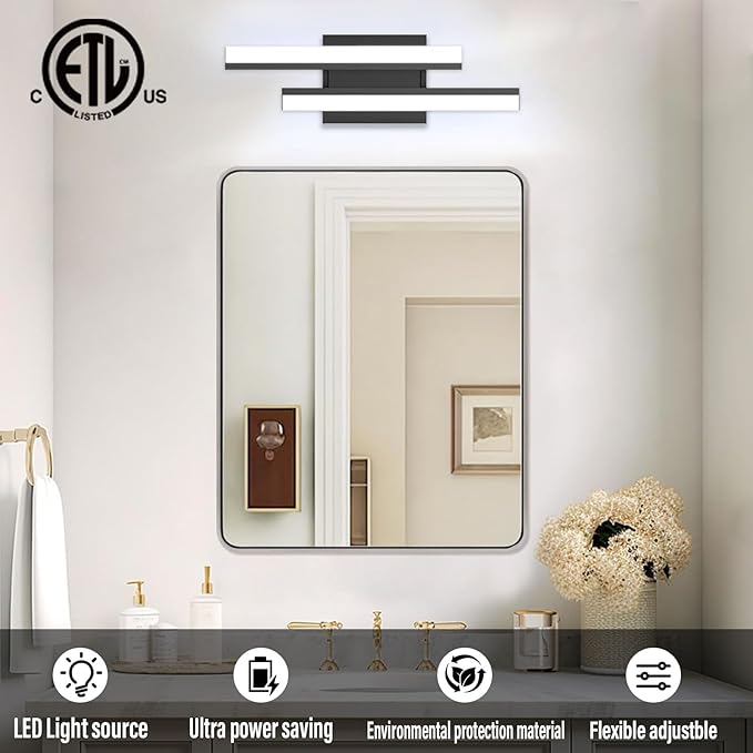 Bathroom Light Fixtures: 18-Inch Modern Bathroom Vanity Light ETL Certificated 5CCT Optional Wall Lights Over Mirror 20W, LED Vanity Light Bar 0-100% Dimmable - Wall Light Fixtures, 1 Pack