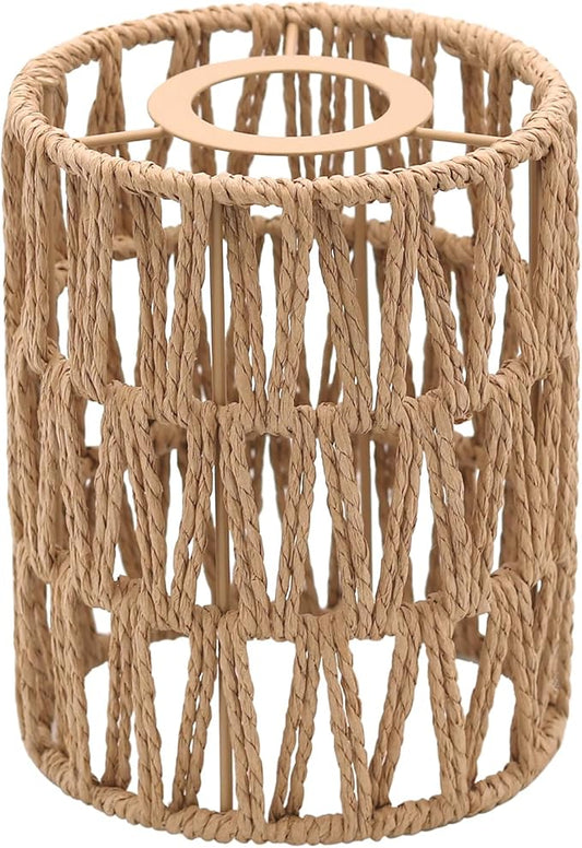 1-Pack Boho Rattan Lamp Shades, 5.9" H x 4.7" D Woven Small Shade Replacement, 3-Tier 1.62in Fitter Farmhouse Pendant Light Cover for Chandelier Floor Wall Lamp(Brown)