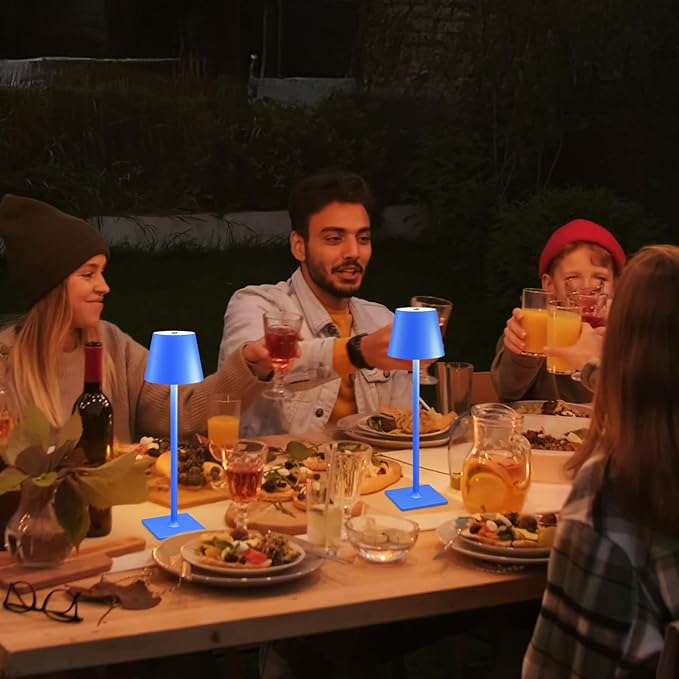 2 Pack Rechargeable Table Lamp - Cordless LED Lamp with 6000mAh Battery Operated LED Desk Lamp, Portable Table Light Outdoor for Dinner Patio Restaurant Bar Bedroom Coffee Shop Night Light(Blue)