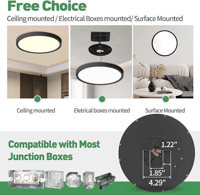 6PK 9 Inch LED Flush Mount Ceiling Light, 18W, 1860LM, 3000K/4000K/6000K CCT Selectable, Round Flat Panel Low Profile Ceiling Light Fixtures for Hallway, Kitchen, Bedroom, Laundry Room