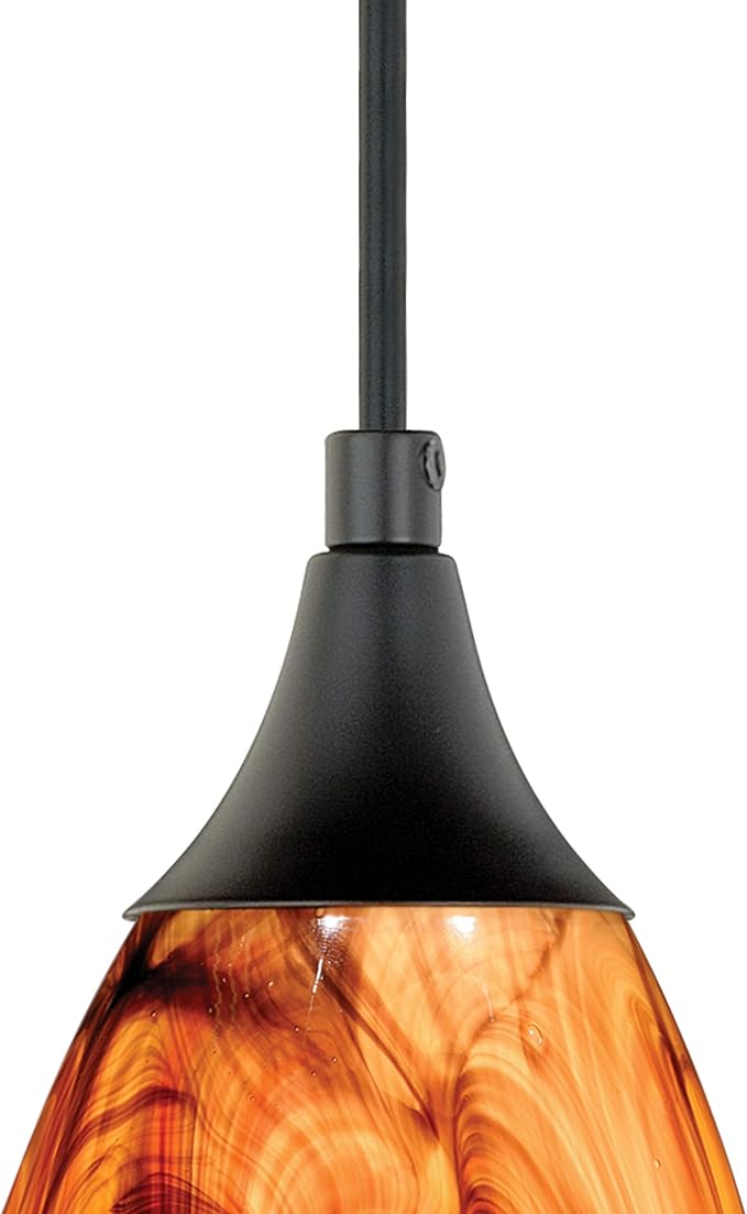 VAXCEL Milano Mini Pendant for Kitchen Island, Oil Rubbed Bronze, Smoky Fire Glass, Dimmable Ceiling Mounted Lighting, Adjustable Height