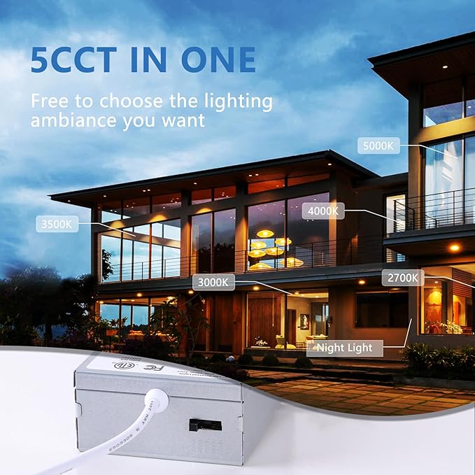 CycevSun 16 Pack Black Recessed Lights 4 Inch with Night Light, Canless Ultra Thin Wafer Soffit Downlight with Junction Box, Dimmable & 5 Color Selectable, 9W, ETL & Energy Star