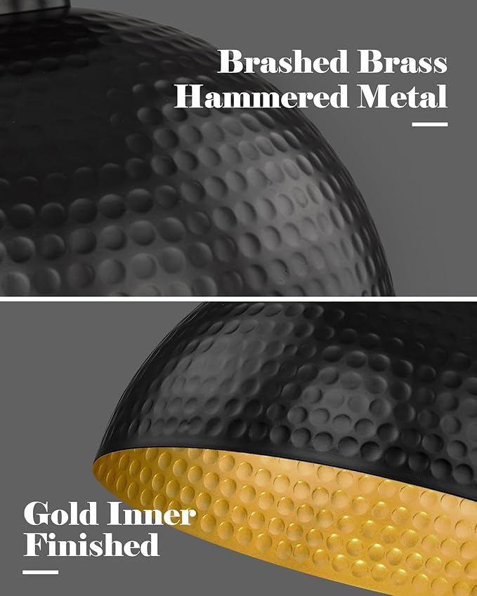 ELYONA Hammered Semi Flush Mount Light Fixture, 12 inch Farmhouse Ceiling Light Fixture with Modern Black and Gold Finish for Bedroom, Bathrooms, Hallway, Kitchen, Porch, Laundry, Foyer