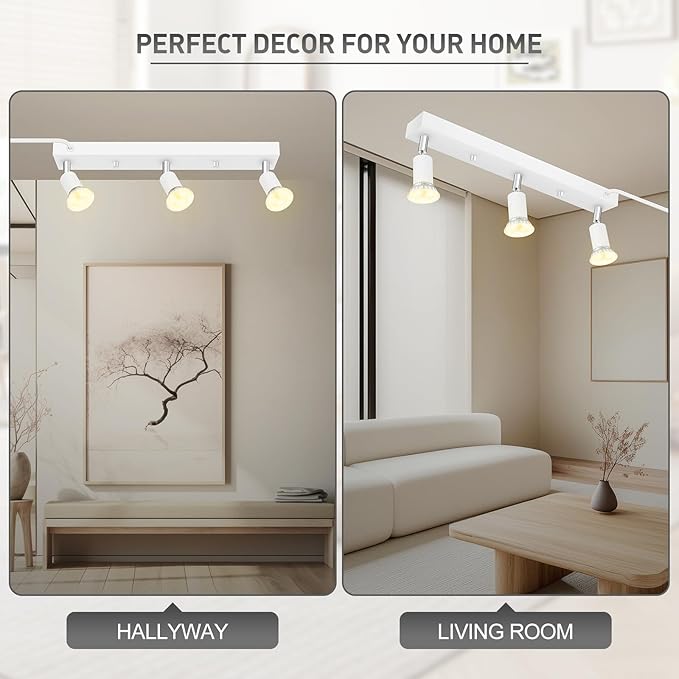 Plug in Track Lighting, 16" LED Track Light Fixtures Ceiling, White 3 Way GU10 Wall Spotlight, Rotatable Track Head, Plug in Ceiling Light Kitchen Hallway Living Room,15 Foot Power Cord(NO Bulb)