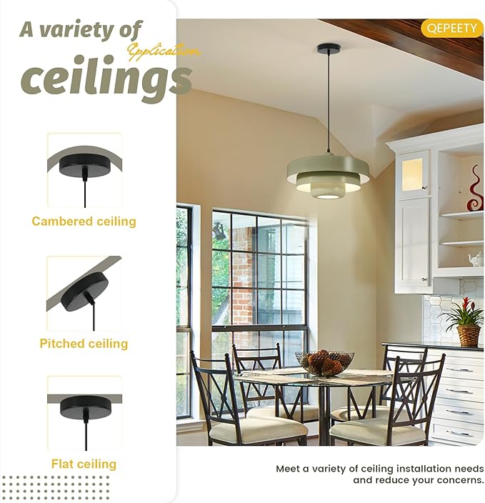 Olive Green Nordic Pendant Light, 13.8" Modern Flush Mount Ceiling Lamp for Kitchen Island, Farmhouse Hanging Light Over Dining Table, Closet, Pantry