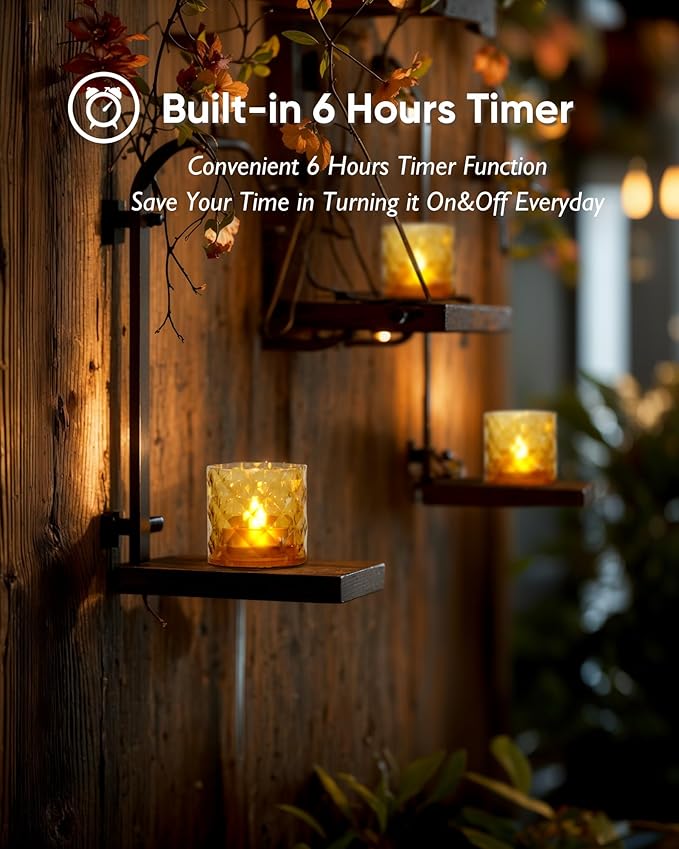 Homemory 2" x 2" Acrylic Votive Candle Holders with Auto Timer Flameless Led Tealight, Battery Powered Fake Electric Candles for Wedding Centerpiece, Table, Christmas Decor (12Pack, Gold Base)