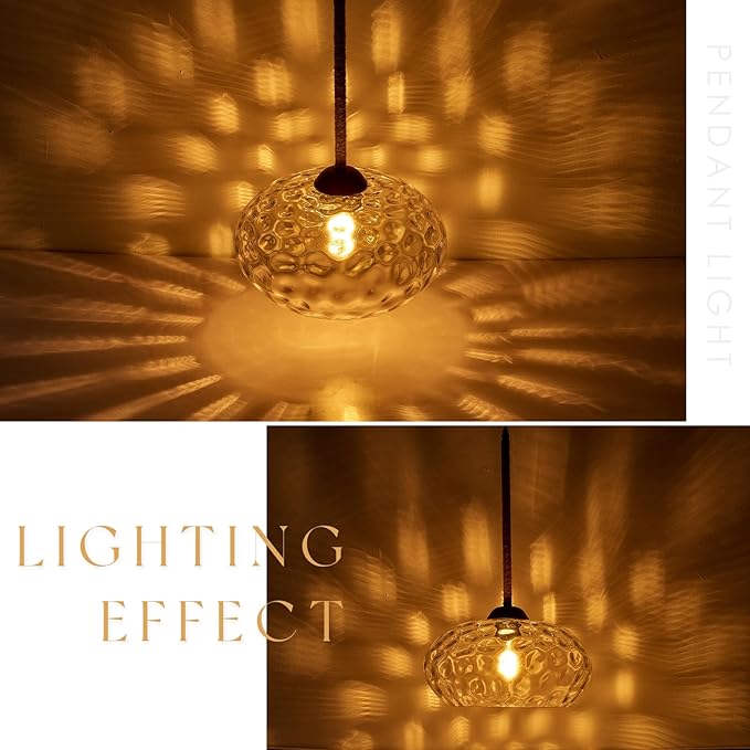 13” Large Hammered Glass Pendant Light Rattan Modern Industrail Chandelier for Kitchen Island Dining Room Hallway, UL Listed