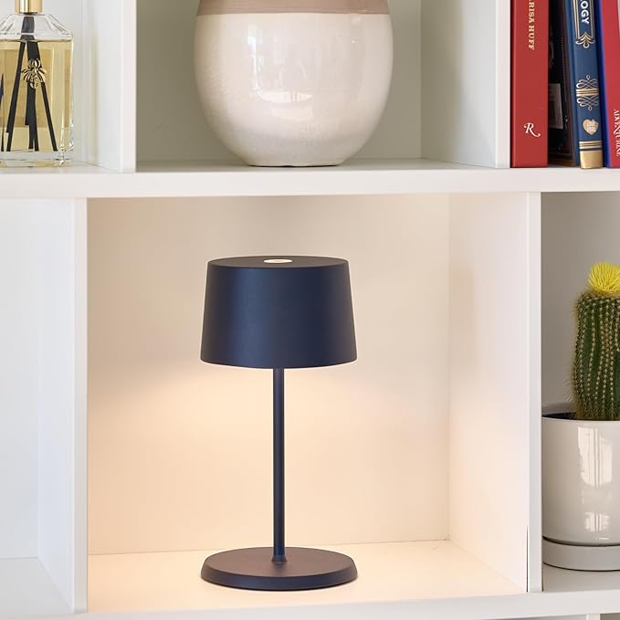 Zafferano, Olivia Mini Lamp, Portable and Rechargeable Table Lamp with Touch Controls, Suitable for Indoor and Outdoor, Dimmer, 2200-3000 K, Height 8.7 Inches, Steel Blue Color