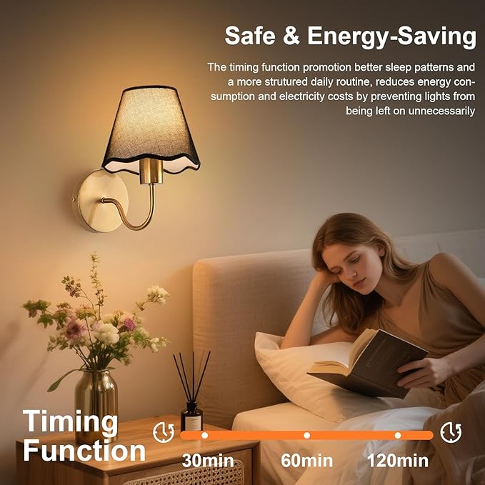 ADISUN Battery Operated Wall Sconce Set of 2, Gold Wall Lamps Rechargeable Bulbs for Living Room, Black Rattan Shade, Wireless Wall Lights for Bedroom Living Room Hallway Kitchen(2 Bulbs Included)