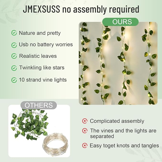 JMEXSUSS Vines Lights for Bedroom, 9.8ft x 9.8ft with Remote, 300 LED Fairy Lights with Vines, Artificial Pothos Curtain Light for Wall Dorm Wedding Indoor Decor