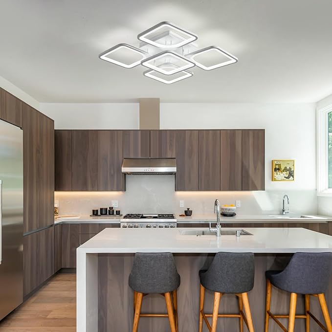 Jaycomey Modern Dimmable LED Ceiling Light, 23.6" Flush Mount Ceiling Lights Fixture with Remote Control, Acrylic 5-Square Ceiling Lamp for Living Room Dining Room Kitchen Bedroom, 70W, 3000K-6000K