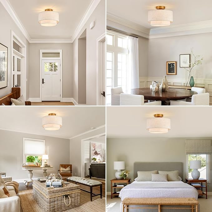 Flush Mount Ceiling Lights 12 Inch Fabric Light Fixtures 1-Light Modern Round Ceiling Light for Dining Room Kitchen Bedroom Foyer Hallway Entryway