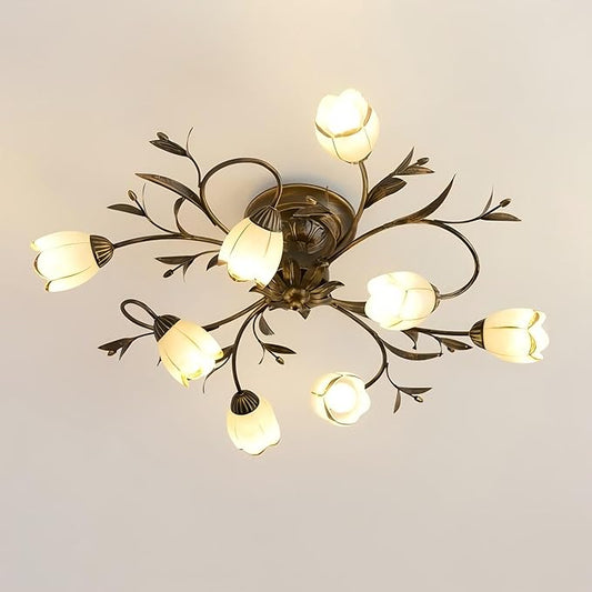 31.5 Inch 8-Lights Branch Shaped Ceiling Lights, Creative Retro Style Flower Vine Ceiling Light Fixtures, Country Style Ceiling Lamp for Living Room, Bedroom, Kitchen, Study Room