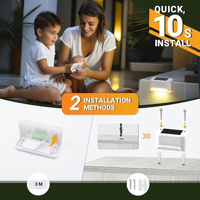 PATIOWIN Solar Fence Lights Outdoor - Waterproof LED Lights for Deck, Stairs, Fence, Patio, Yard, Porch and Balcony (20 Pack, Warm White)