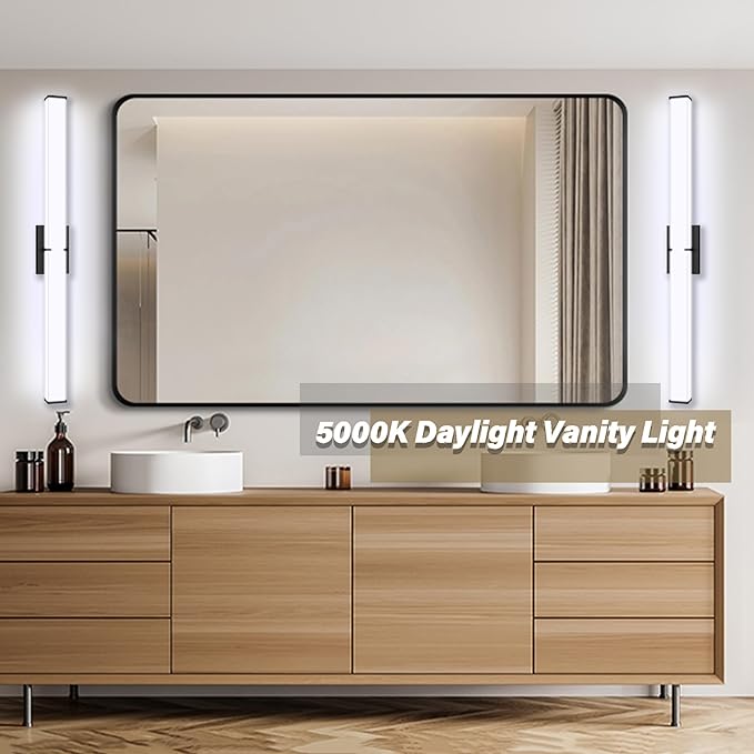 Bathroom Light Fixtures: 40 Inch ETL Certified LED Bathroom Vanity Light 5000K Cool White 40W 3600LM - Modern Black Vanity Light Dimmable with Clear Shade - Bathroom Lighting Fixtures Over Mirror