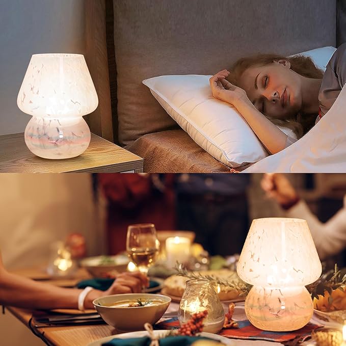 ULAROOM USB Plug-in Mushroom Lamp Small Bedside Table Lamp with 3 Temperature LED Bulb, Free Dimming Nights Light for Bedroom/Living Room/Entryway/Corner Decor or New Home Gift(Rainbow White)