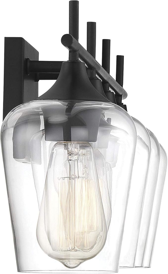 Savoy Essentials 8-4030-4-BK Octave Bohemian Clear Glass Bathroom Vanity Wall Light, 4-Light 240 Total Watts, 10" H x 29" W, Black