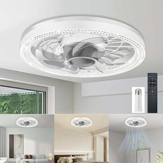 Deyagoo Ceiling Fan Light, 12-inch Socket Fan Light with Remote Control, 3 Colors (3000K-6500K) Dimmable LED Light Bulb, Screw-in Ceiling Fan for Bedroom, Kitchen, Storage Room, Closet, and RV.