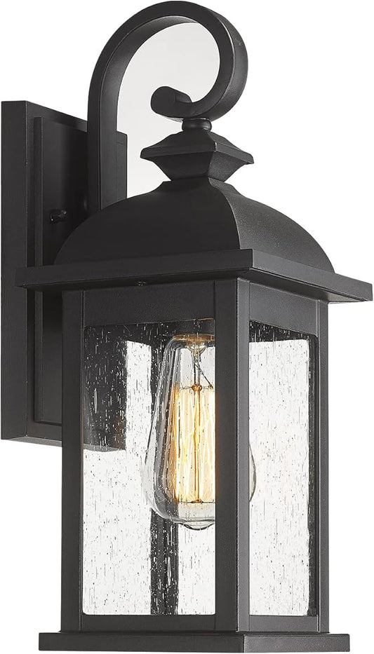 FEMILA Outdoor Wall Sconce, 15" Matte Black Seeded Glass Outdoor Sconce Lights, Front Porch Light Fixtures Wall Mount, Garage Lights for Patio, Entryway, Garden, E26 Base, 4FD54B BK