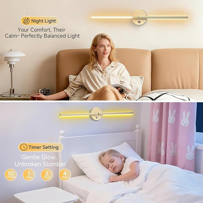 Battery Operated Wall Sconce,Wireless Wall Lights with Remote, 360°DIY Rotatable RGB Lamp with Timer, 3000K-6500K LED Dimmable Wall Decor for Vanity, Living Room, Hallway Gold
