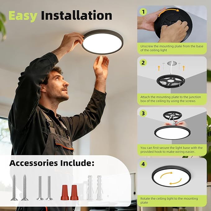 8PACK LED Ceiling Light Flush Mount Fixture 7Inch 15W 5CCT & 100W Equivalent Closet Light Fixture,Ultra Thin Round Black Surface Flushmount Fixtures for Bathroom,Bedroom,Kitchen,Hallway,Interior