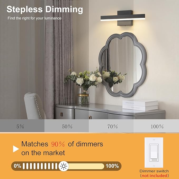 Black Bathroom Vanity Light 15.75 inch, 14W Dimmable 5CCT LED Modern Bathroom Light Fixture Over Mirror - ETL Certificated