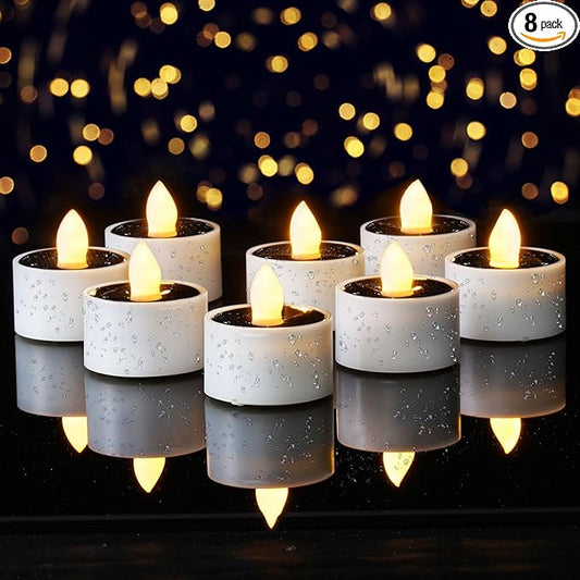 Homemory 8Pcs Solar Tea Lights Outdoor Waterproof, Rechargeable Dusk to Dawn Lighting, Flameless Flickering LED Votive Candles for Fairy Garden Decor, Patio Tables, Christmas Lanterns, Windows