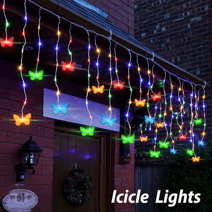 Curtain Butterfly String Light 20Ft 120LED Window USB Fairy Lights 24 Butterfly 8 Modes with Remote Control for Room Bedroom Patio Party Wedding Holiday Christmas Decoration (Colorful)