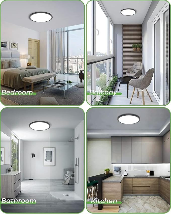 zemty 4Pack 16.5 Inch LED Ceiling Light Flush Mount, 36W 4200lm Super Slim Flush Mount Ceiling Light Fixtures, 3000K/4500K/6000K Selectable Ceiling Lamp for Bedroom Kitchen Living Room (Black)