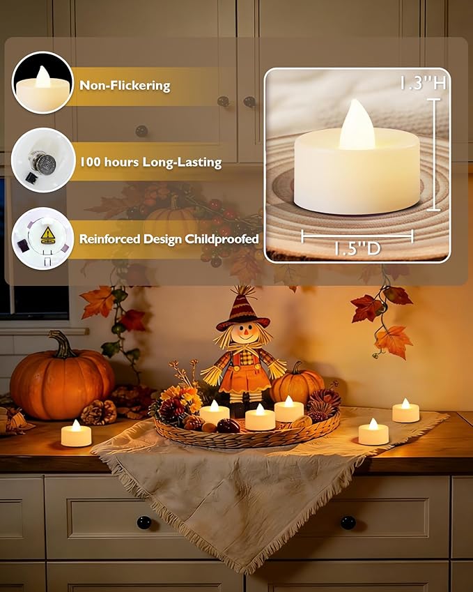 Amagic 50 Pack Battery Operated Tea Lights Candles, Fake Tealights Candles, Flameless LED Tea Lights for Halloween, Wedding, Votive, Festival, Table Decor(50 Pack, Warm White)