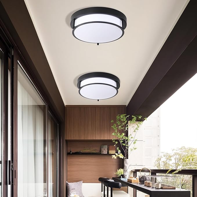 2 Pack Black Flush Mount Ceiling Light, 12 inch 2-Light Modern Light Fixtures Ceiling Mount for Kitchen Living Room Bedroom Hallway Enteryway, E26 Socket