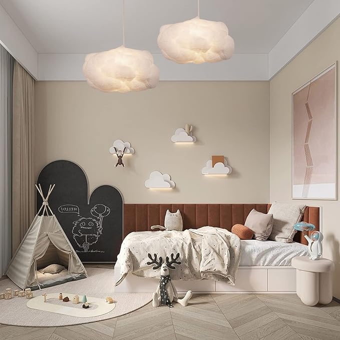 Arturesthome 1-Light Cloud Pendant Lighting,Modern Fluffy Cotton Chandelier Ceiling Light Fixture for Children Girls Kids Living Room White-13.75in