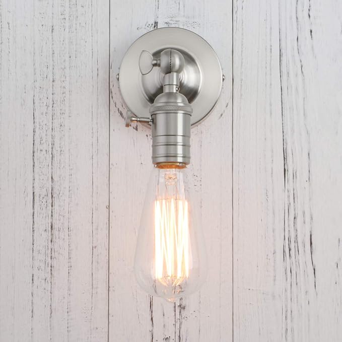 PERMO Vintage Industrial Pole Wall Mount Mini Single Sconce Metal Wall Sconces Fixture (Brushed)