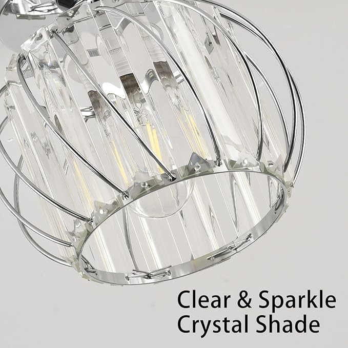 Crystal Semi Flush Mount Ceiling Light, Silver Crystal Chandelier, 19cm x 17.5cm, Bedroom, Kitchen, Dining, Living Room