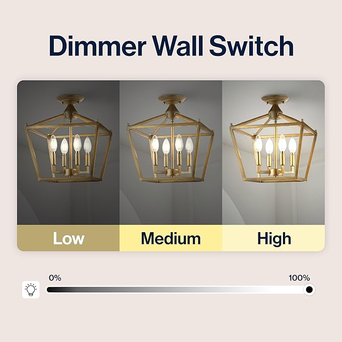 JONATHAN Y 12" Brass Gold Modern Farmhouse Pagoda 4-Light LED Semi Flush Mount Lantern, Metal Ceiling Light Fixture for Kitchen, Hallway, Entryway, Bedroom, Hardwired (JYL7610B)