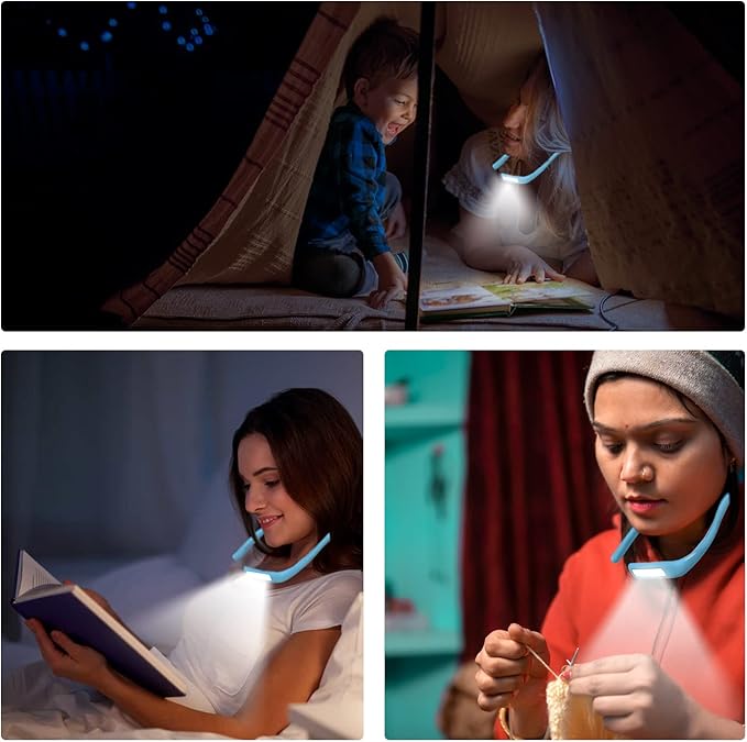 LED Neck Light with Adjustable Brightness, Book Lights for Reading in Bed, 3 Color Modes, Bendable Arm Design for Reading, Repair, Camping, Walking, Knitting, Night Running (2 PCS)
