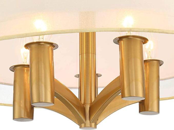 Possini Euro Design Caliari Modern Close to Ceiling Light Semi Flush Mount Fixture 18" Wide 5-Light Warm Brass Gold Double Drum Shades for Bedroom Hallway Living Room Dining Room Bathroom Kitchen
