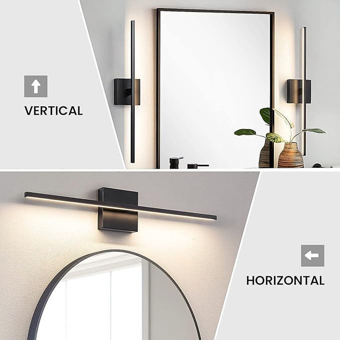 Black Bathroom Light Fixtures - 24 Inch Black Vanity Lights for Bathroom Led Vanity Lighting Bar Over Mirror Dimmable Wall Sconce with 3500K Warm White