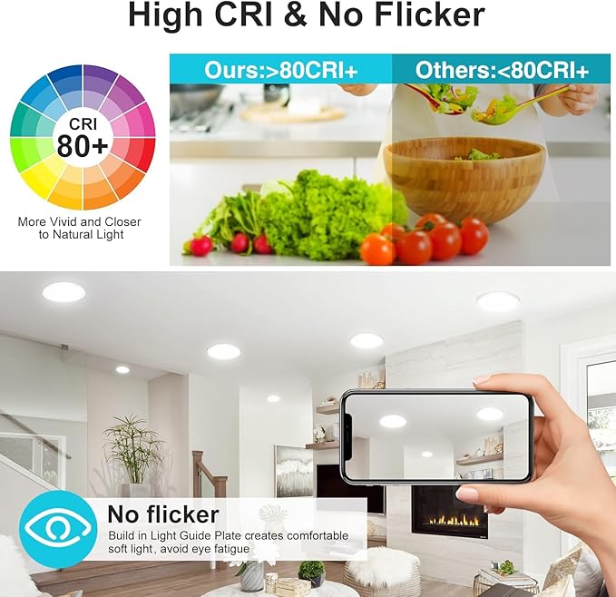 Libit 3-Pack 7" LED Ceiling Light Flush Mounts - 15W 1500LM, 3000K/4000K/6500K Color Options, Thin Flat LED Lights for Bathroom, Hallway & Closet
