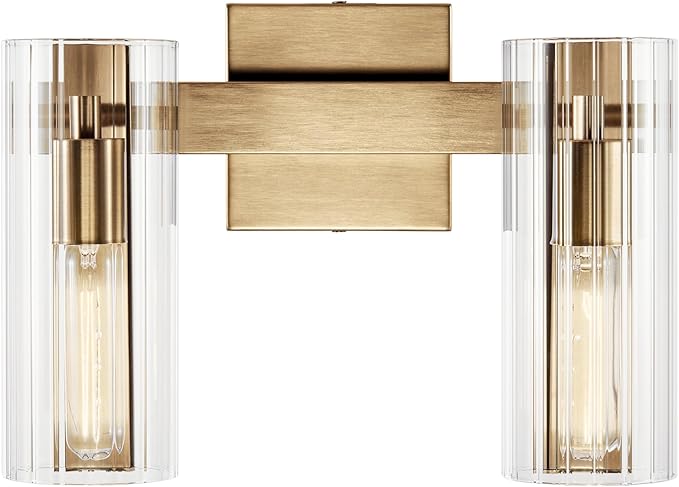 Kichler Jemsa 2-Light Modern Bathroom Vanity Light Fixture with Clear Fluted Glass in Champagne Bronze for Bathroom or Powder Room Wall Mount (9.75 in x 13.75 in), 55167CPZ