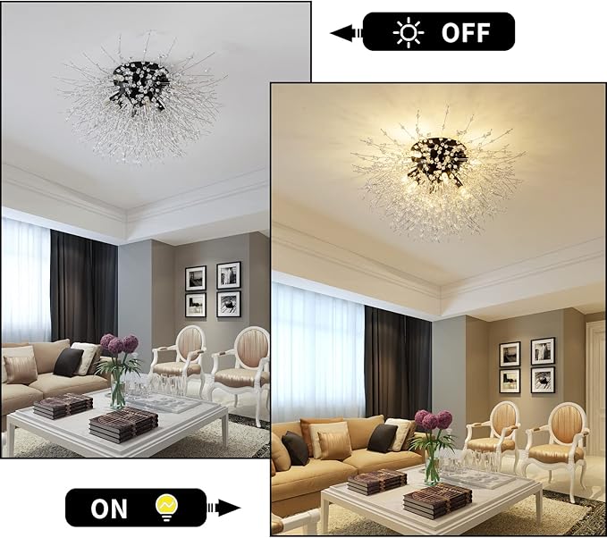 CM MZY Sputnik Flush Mount Ceiling Light Fixtures, Modern Black Crystal Firework Chandelier, 8-Light Close to Ceiling Lighting Fixtures for Bedroom Kitchen Hallway Entryway(H11.8'' x W21.5'')