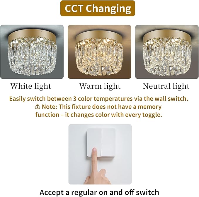 Deckrico Modern Crystal Chandelier Flush Mount Ceiling Light, 11.8" Gold LED Lighting Fixture for Bedroom Hallway Entryway Foyer