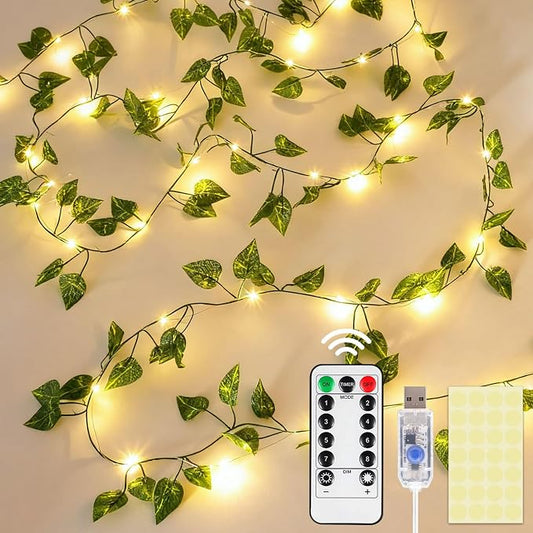 DomeStar 40Ft 120 LED Pothos Vines String Lights with Remote, Fairy Lights with Artificial Greenery Vines for Bedroom, Dorm, Wall, Wedding, Party, Indoor Outdoor Holiday Home Decor