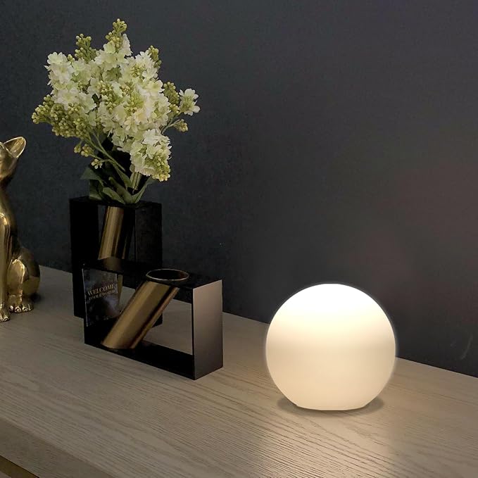 6 Inch Ball Table Lamp with Glass Shade, Ball Light Bookshelf Lamp for Bedroom, Dorm, Office and Bedroom Bookshelf Reading Decoration, Without Bulb