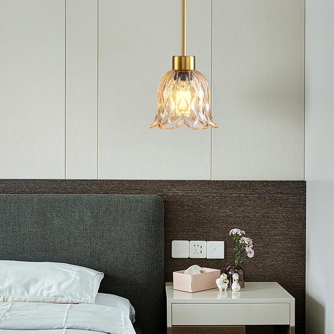 Pendant Lamp with Glass Shade, Modern Antique Brass Pendant Lights,Hanging Light Vintage Glass Shade, Island Light Pendant Light Fixture for Bedroom Living Room Kitchen