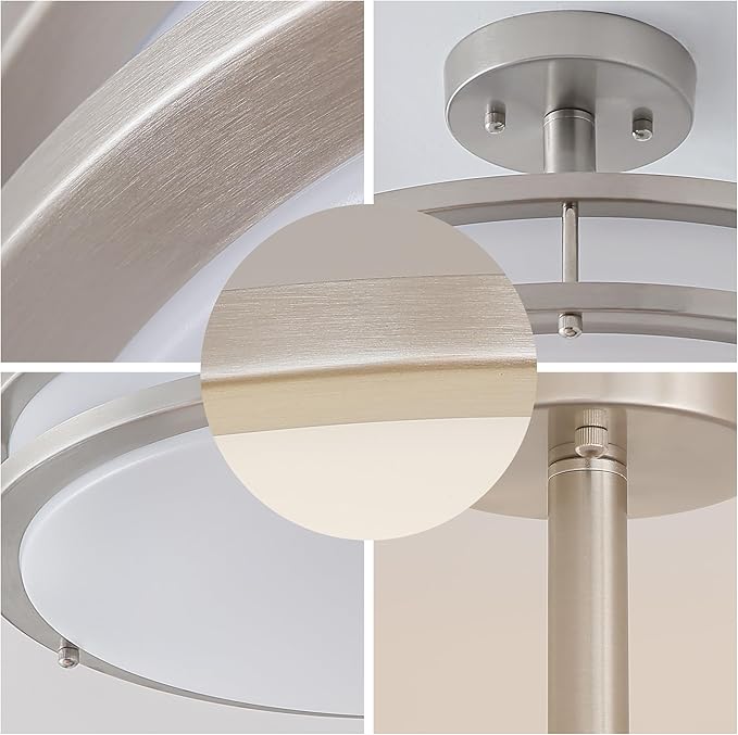 16 Inch LED Semi Flush Mount Ceiling Light, 24W Dimmable LED Ceiling Light, 1450LM Brightness, 4000K Neutral White, Brushed Nickel Lighting Fixture for Bedroom, Hallway, Kitchen, cETL Listed
