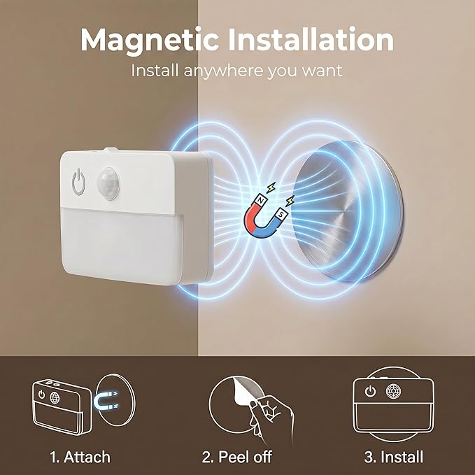 3 Pack Rechargeable Motion Sensor Stair Lights for Indoor, Wireless RGB Battery Operated Night Light, Magnetic Led Stick On Portable Lamp for Step Hallway Closet Under Cabinet Bedroom Kitchen Bathroom