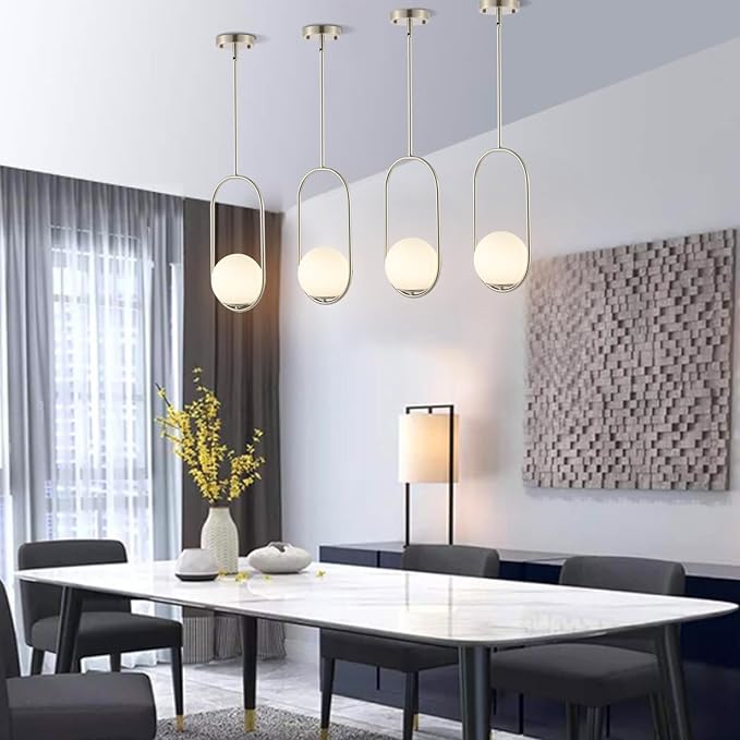 BYOLIIMA Modern Globe Pendant Light Brushed Nickel Chandelier 1-Light Mid Century Ceiling Hanging Lighting Fixture White Globe Glass Shades for Kitchen Island Dining Room Bedroom (2 Pack)