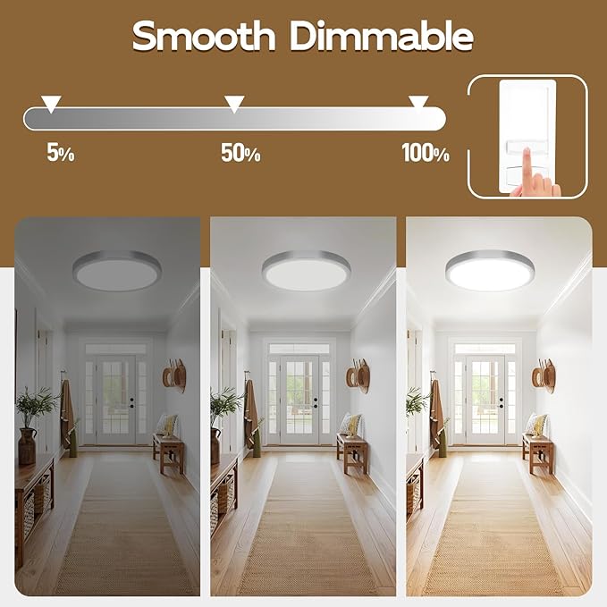 Hlite Dimmable 2pack 9 inch Flush Mount LED Ceiling Light Fixture,18W 1800LM Super Slim 3000K/4000K/5000K 3CCT Selectable,Dimmable Flush Mount Ceiling Light for Kitchen,Bedroom (Brushed Nickel)