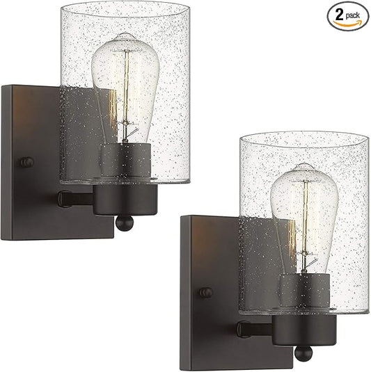 Beionxii Wall Light Fixture | 2 Pack Interior Wall Sconce in Oil Rubbed Bronze with Clear Seeded Glass (8.5" H x 4.7" W) - MB9002 Series